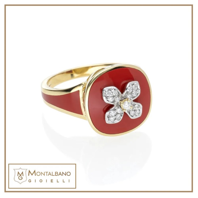 Anello Allegra smalto con fiore 18 kt
